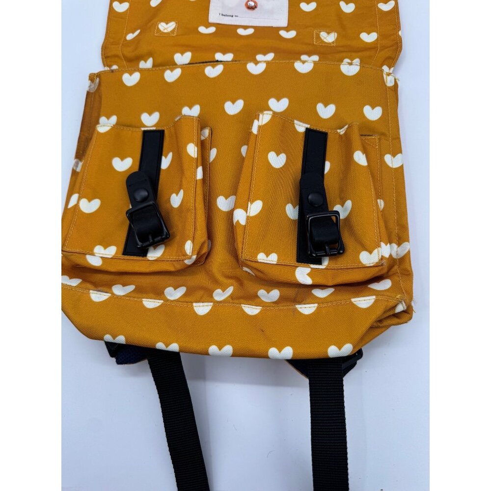 Tula Kids Backpack With Heart Print - Mustard Yellow & White - Dual Buckle Close - Picture 12 of 14